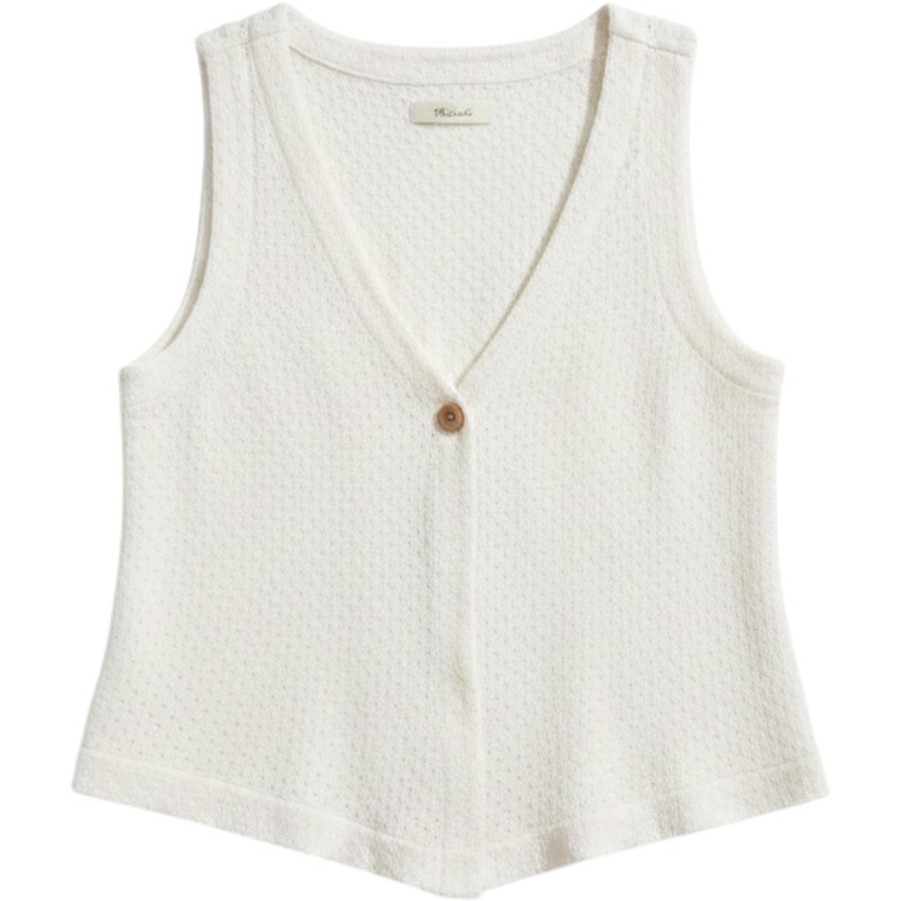 Madewell Women Cream Pointelle Knit Cotton Button Front Vest Top XS CKP483054034